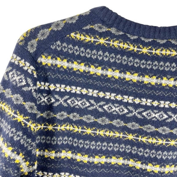 BANANA REPUBLIC Navy Fair Isle Merino Wool Blend Sweater Men's Size Medium - Picture 9 of 10